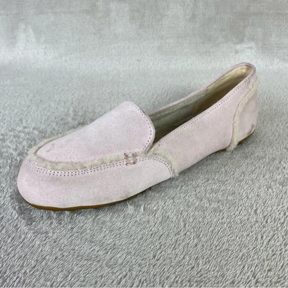 UGG Hailey Sparkle Girls Slippers Flats Size 4 Pink Sheepskin Suede Slip On
